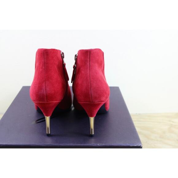 New Brian Atwood Boots 8M Red Suede Mcalester Bootie Replaceable Heel Caps - Picture 4 of 13